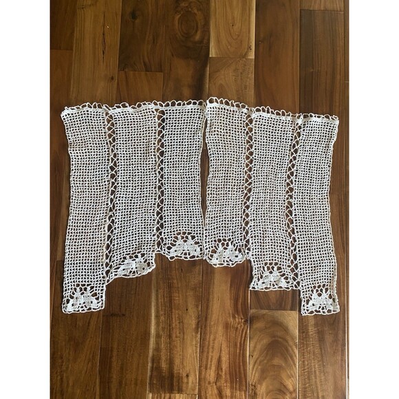 Vintage Handmade Crochet White Swag Valance Curtain Butterflies 2 Panels - Picture 3 of 7